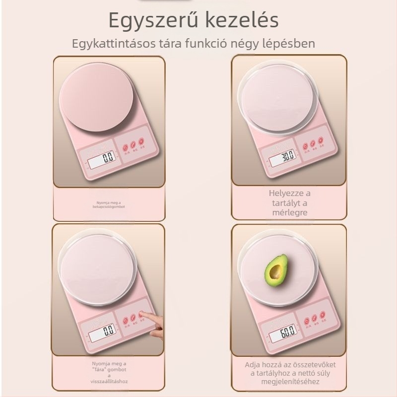 Nagy pontosságú digitális konyhai mérleg, kompakt grammos mérleg sütéshez és élelmiszerek mérésére, újratölthető