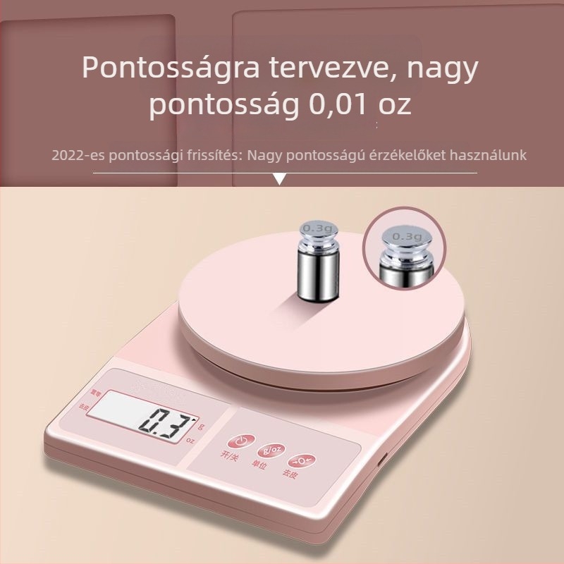 Nagy pontosságú digitális konyhai mérleg, kompakt grammos mérleg sütéshez és élelmiszerek mérésére, újratölthető