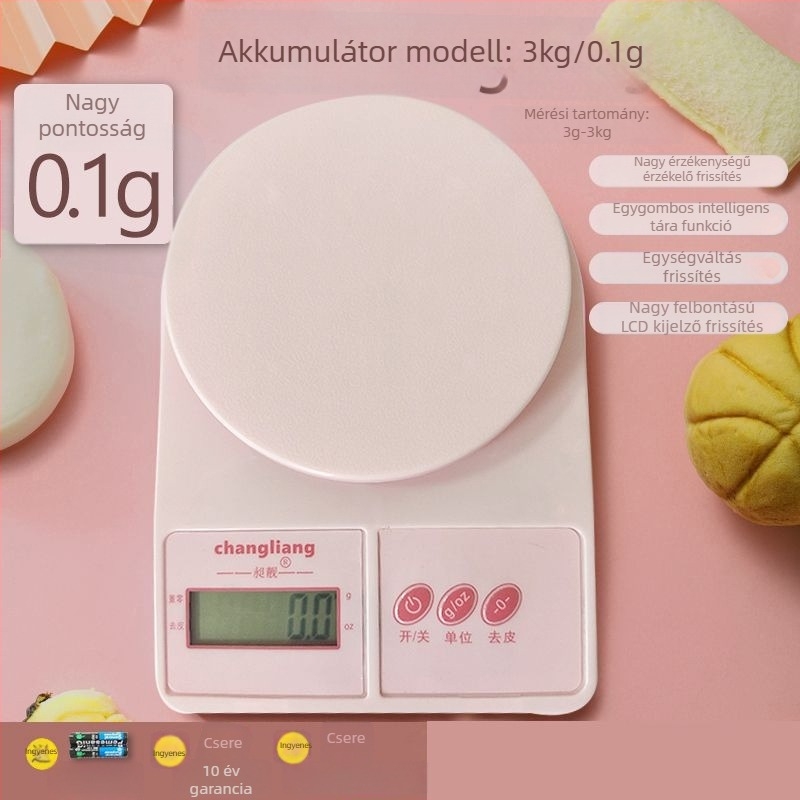 Nagy pontosságú digitális konyhai mérleg, kompakt grammos mérleg sütéshez és élelmiszerek mérésére, újratölthető