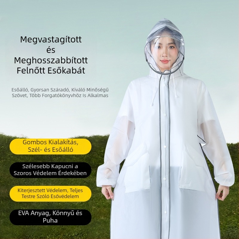 Hosszú EVA esőkabát felnőtteknek, ismételten használható poncsó szabadtéri tevékenységekhez