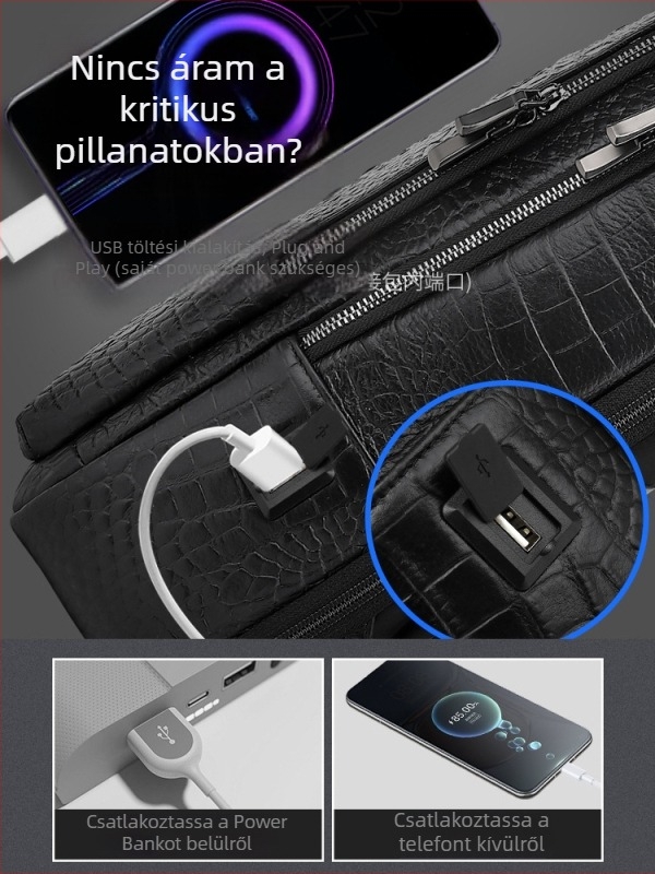Férfi bőrönd hátizsák krokodilmintával, üzleti stílus, nagy kapacitás, 16 hüvelykes laptophoz, üzleti utazásokra