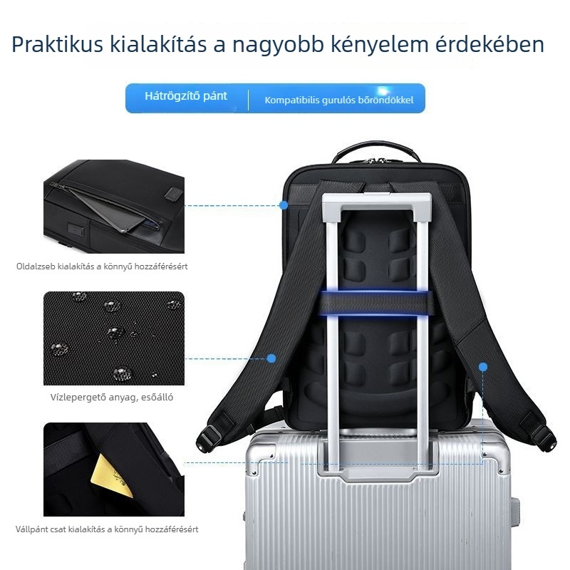 Új férfi bőr üzleti hátizsák, nagy kapacitású, első réteg marhabőr, 16 hüvelykes laptop, vízálló