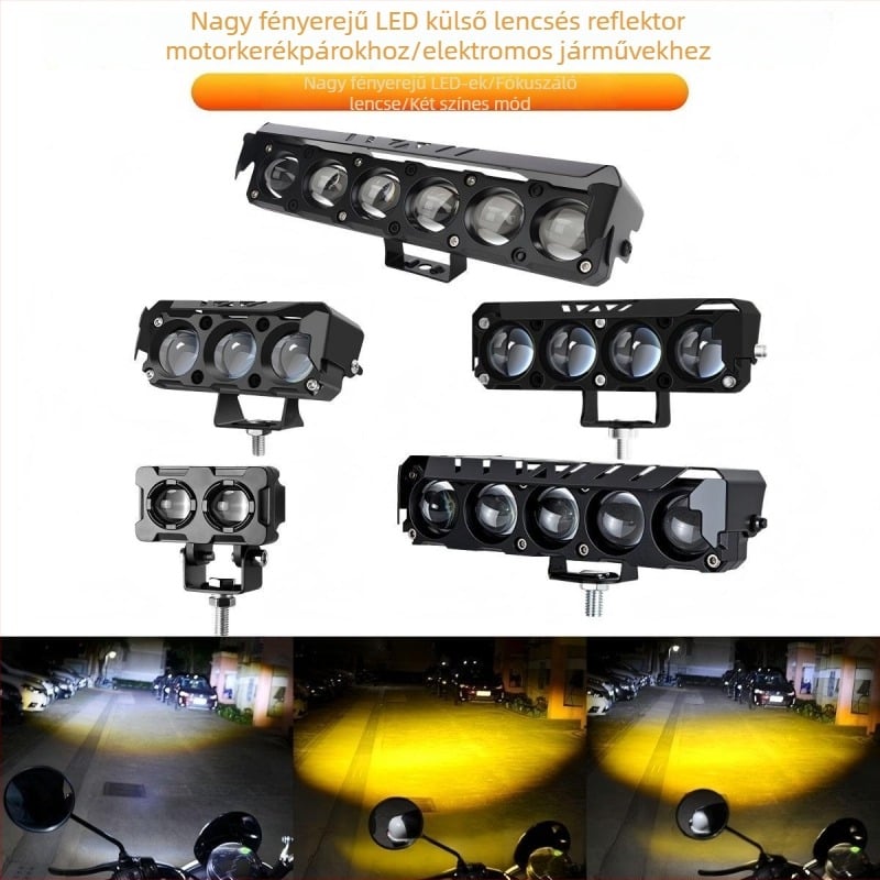 LED fényszóró motorkerékpárok és elektromos járművek számára, kettős színű sárga/fehér, magas- és alacsony fény, fél alumínium ház