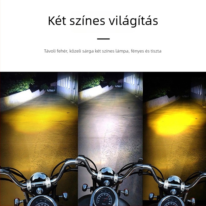 LED fényszóró motorkerékpárok és elektromos járművek számára, kettős színű sárga/fehér, magas- és alacsony fény, fél alumínium ház