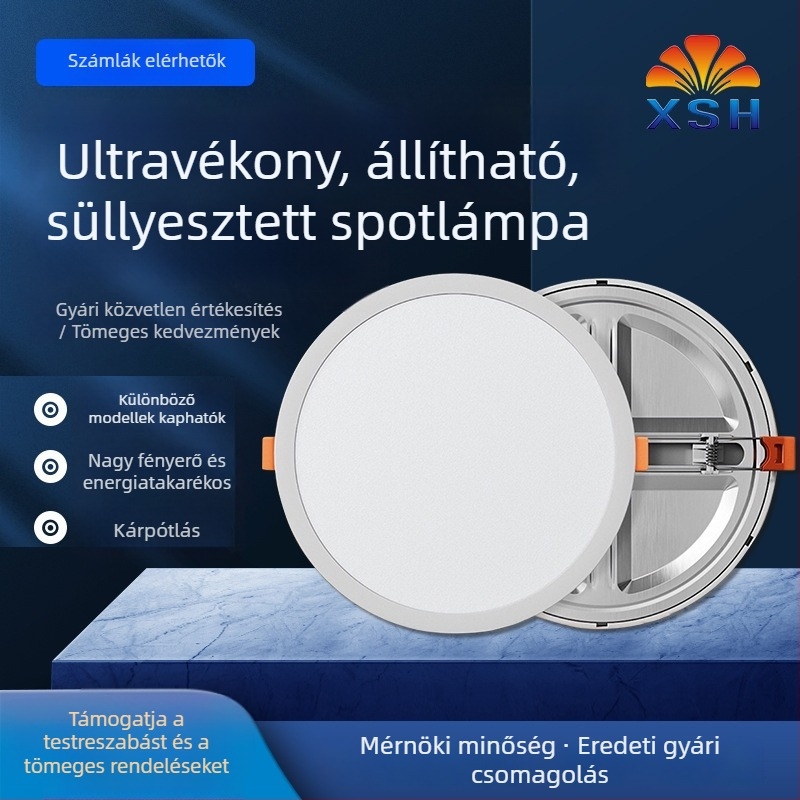 LED ultra vékony, állítható kivágású beépített kör alakú mennyezeti spotlámpa, otthoni folyosóhoz, antireflexiós fény