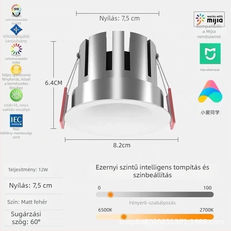 Beépített ívelt downlight, kör alakú, él nélküli mélykupolával, anti-glare, nappali mennyezeti világítás