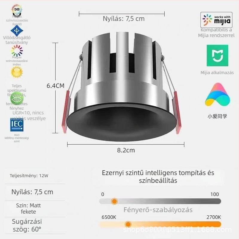 Beépített ívelt downlight, kör alakú, él nélküli mélykupolával, anti-glare, nappali mennyezeti világítás