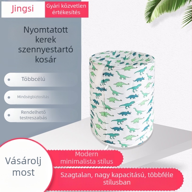 Nyomtatott kerek ruhaszárító és tároló kosár, 210D Oxford anyag, nagy kapacitás, dinoszaurusz minta