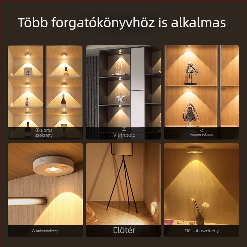 Távirányítós LED spotlámpa beépített akkumulátorral, mágnesesen öntapadós szenzoros világítás boroszekrényhez