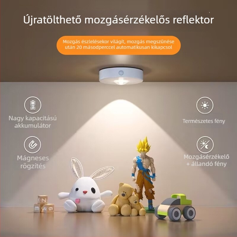 Távirányítós LED spotlámpa beépített akkumulátorral, mágnesesen öntapadós szenzoros világítás boroszekrényhez