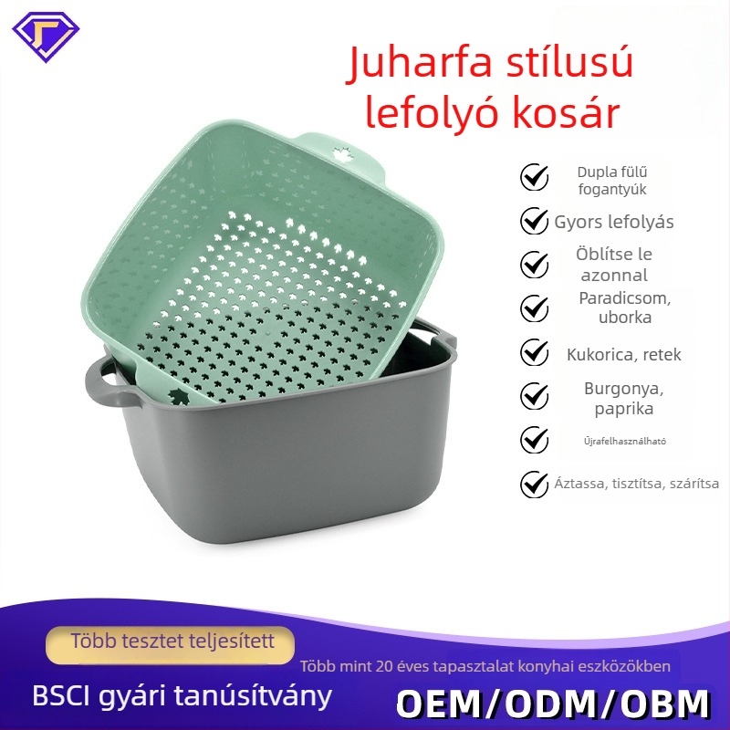 Kétoldalas összecsukható drenázskosár gyümölcsök és zöldségek mosásához, konyhai eszköz, helytakarékos dizájn