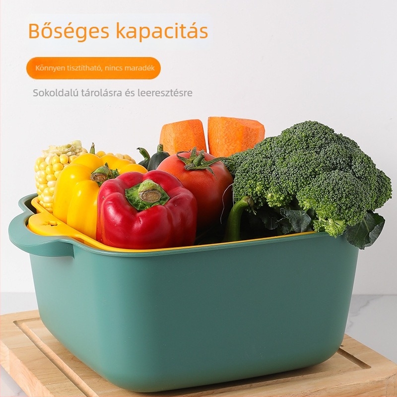 Kétoldalas összecsukható drenázskosár gyümölcsök és zöldségek mosásához, konyhai eszköz, helytakarékos dizájn