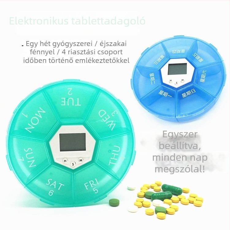 Nagy kapacitású tabletta doboz időzítővel, hordozható, átlátszó műanyag szervező, intelligens emlékeztető