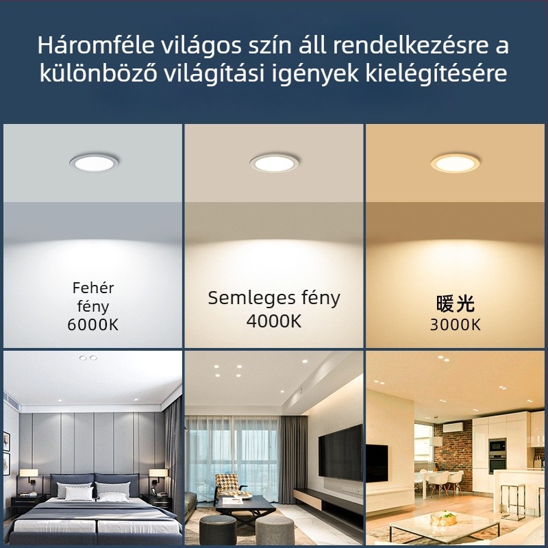 LED beépített mennyezeti downlight anti-reflektív fénnyel, 3–5W és 7–10W, nappalira, beépített kivitel