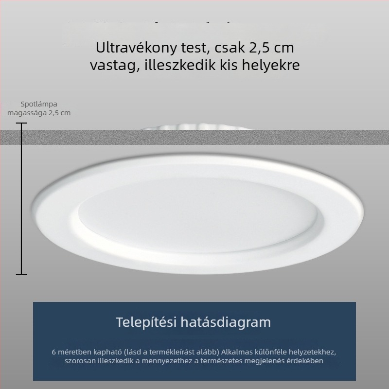LED beépített mennyezeti downlight anti-reflektív fénnyel, 3–5W és 7–10W, nappalira, beépített kivitel