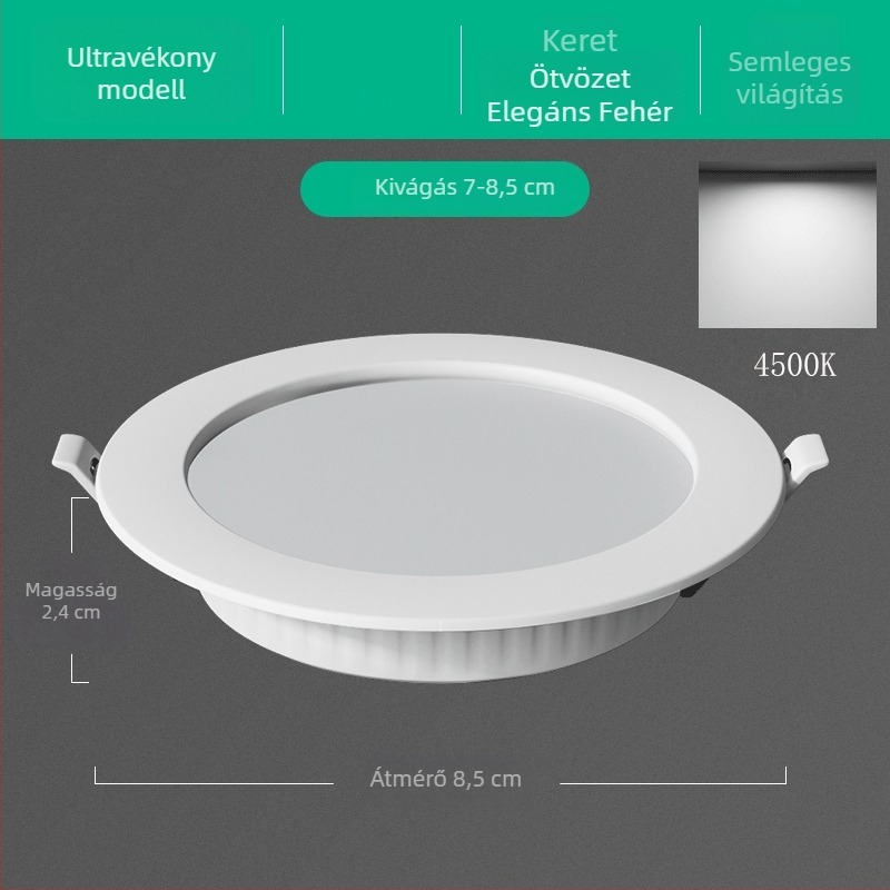 LED beépített mennyezeti downlight anti-reflektív fénnyel, 3–5W és 7–10W, nappalira, beépített kivitel