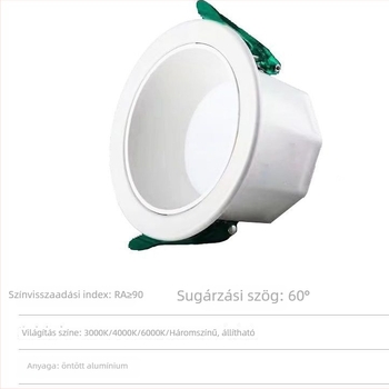 Beépített mély LED downlight háromszínű fényerősség-beállítással, szállodai nappalik és otthoni használatra, anti‑visszaverődés, magas CRI, 220V, alumínium test, rejtett felszerelés