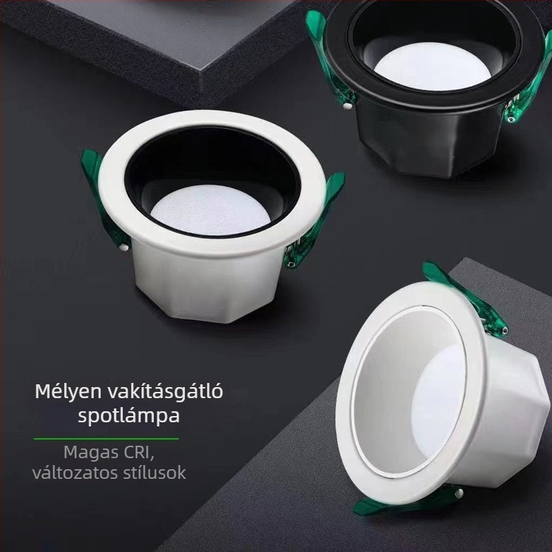Beépített mély LED downlight háromszínű fényerősség-beállítással, szállodai nappalik és otthoni használatra, anti‑visszaverődés, magas CRI, 220V, alumínium test, rejtett felszerelés