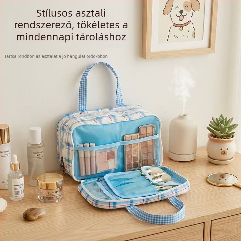 Nagy kapacitású sminktáska nőknek rekeszekkel, hordozható utazási kozmetikai és higiéniai szervező