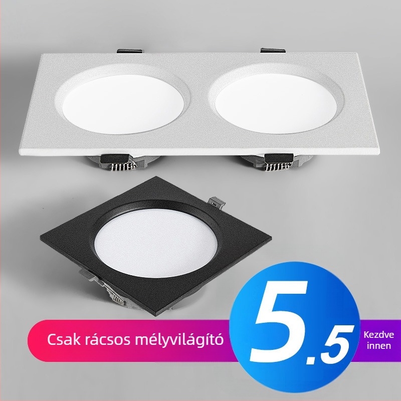Négyszögletes LED mennyezeti világítás rácsos kivitelben, kettős fejű spot nappalihoz és folyosóra, beépített