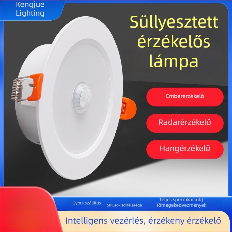 Beépített infravörös mozgásérzékelős downlight, késleltetett kikapcsolással, folyosókhoz és hotelfolyosókhoz; ultraérzékeny intelligens világítás