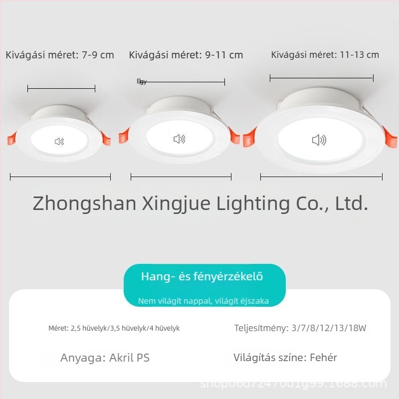 Beépített infravörös mozgásérzékelős downlight, késleltetett kikapcsolással, folyosókhoz és hotelfolyosókhoz; ultraérzékeny intelligens világítás