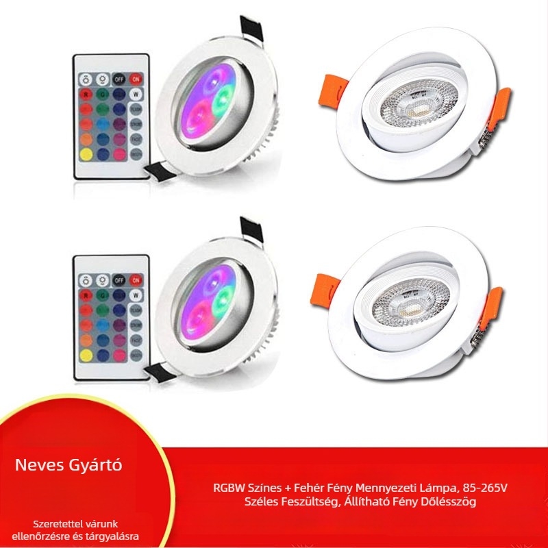 RGB LED beépíthető mennyezeti downlight, 3W, távirányítóval, alumínium ház
