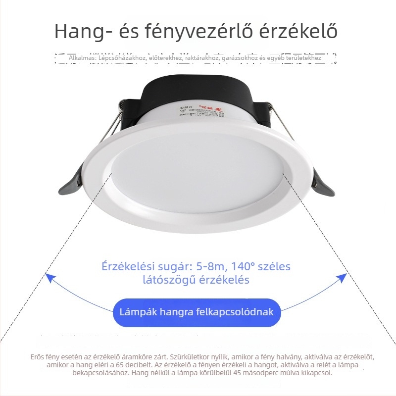 LED downlight hangvezérléssel, radaros és infravörös mozgásérzékelővel