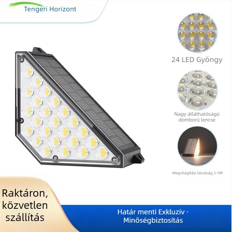 Napelemes külső lépcsőfény, trapéz alakú, lépcsőkhöz, sarkokhoz és járdákhoz, modell HSG-1853