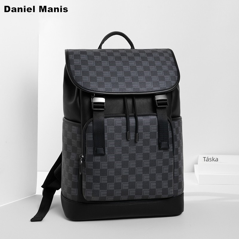 Daniel Manis férfi hátizsák kockás mintával, casual stílusú, 15 hüvelykes laptophoz, nagy kapacitású utazótáska