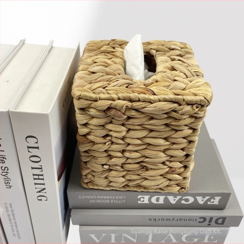 Szalmából készült szalvétatartó doboz, természetes kézműves fonású kosár, nedvességálló kivitel, otthonra, étterembe és szállodába