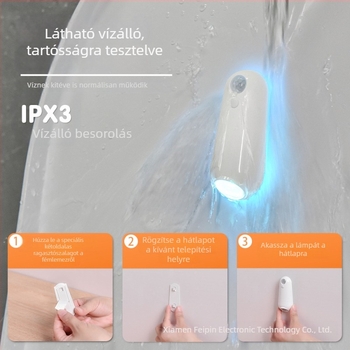Feltölthető LED éjjeli lámpa a fürdőszobába mozgásérzékelővel – GRB atmoszférikus világítás, beépített akkumulátor, indukciós kapcsoló, modern minimalista kialakítás.