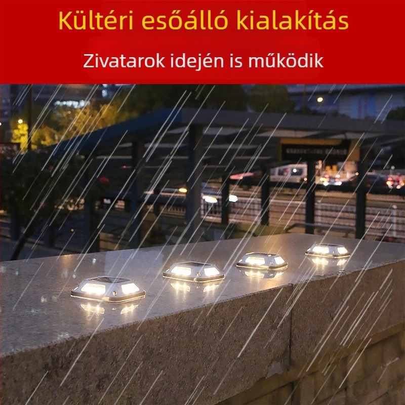 Napelemmel működő kültéri falikar kerthez és udvarhoz, vízálló tájépítésű oszloplámpa földbe szúrható