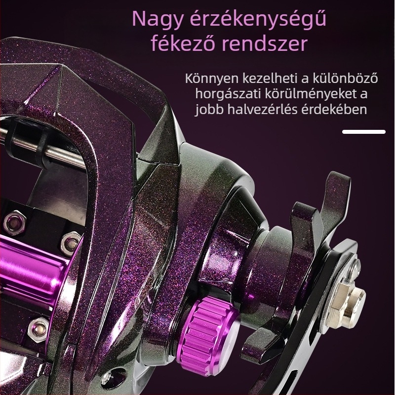 Széles testű baitcasting orsó nagy kapacitással tengeri és hajóhorgászathoz, egygombos visszaállítási funkcióval és fém beépített lemezzel.