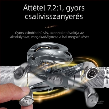 Horgászorsó, forgó, hosszú dobásra képes és dupla fékrendszerrel; sokoldalú használat.