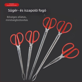 Rozsdamentes acélból készített hosszú nyelű fogó, rákokra és tárgyak felvételéhez