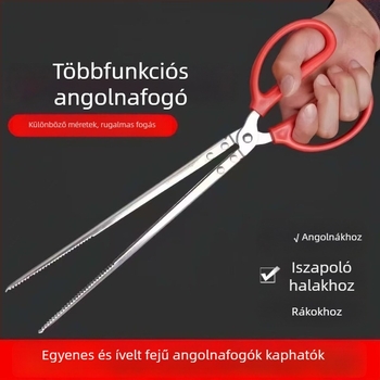 Rozsdamentes acélból készített hosszú nyelű fogó, rákokra és tárgyak felvételéhez