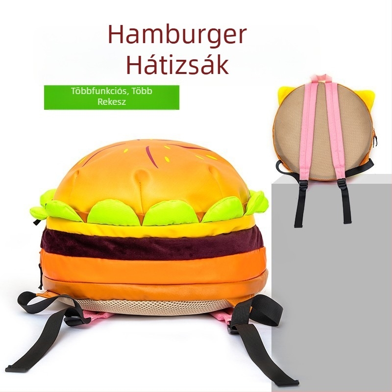 Rajzfilmszerű sajtos burger hátizsák diákoknak, nagy kapacitású, aranyos hamburger-stílusú iskolai hátizsák