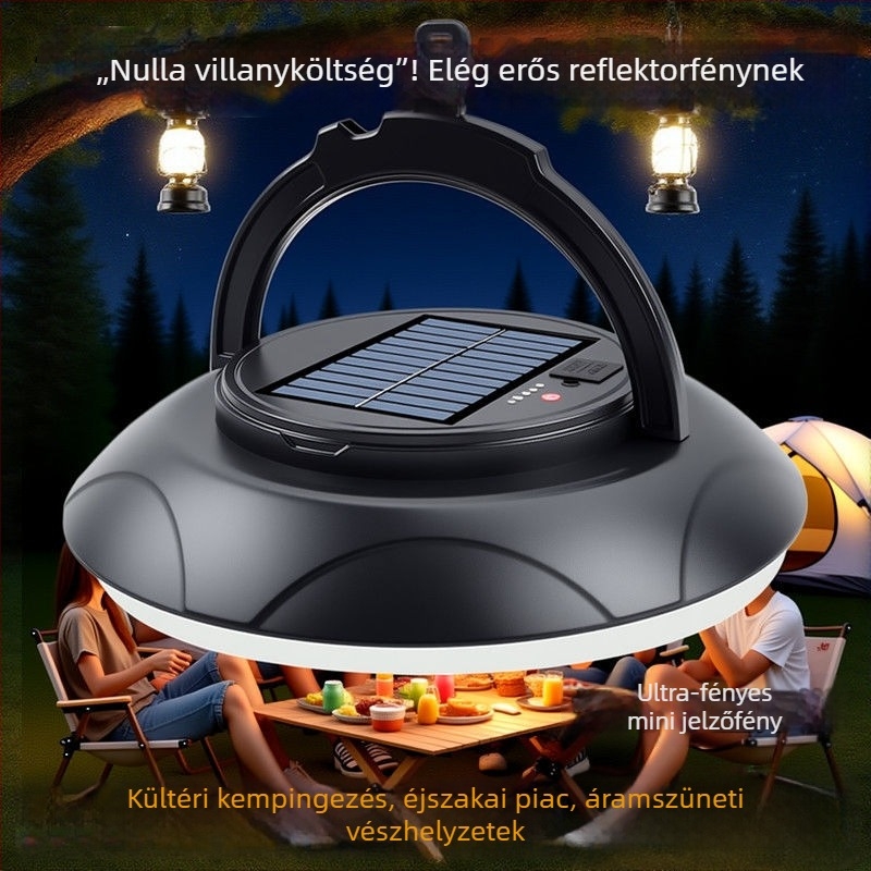 Napelemes kemping lámpa atmoszférikus világítással, vízálló földalatti kertvilágítás a kerthez és sátorhoz, UFO korong alakú fény