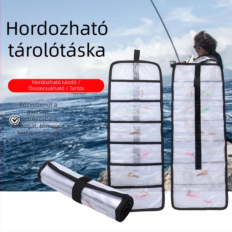 Roll típusú horgászcsalihordozó táska, nagy kapacitású, hordozható, átlátszó, összecsukható felszerelés- és kiegészítő tároló