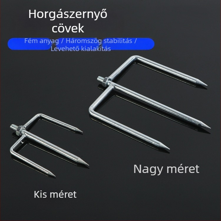 Fém földbe szúrható tartó horgász esernyőhöz, háromszög alakú fejjel és esernyőállvánnyal