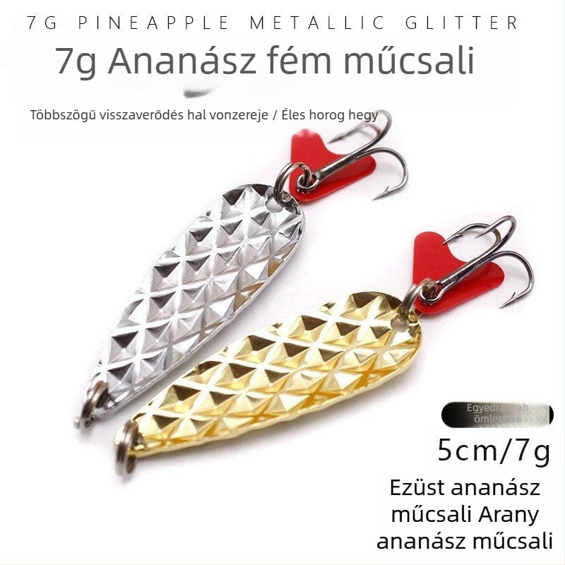Vertical Star rozsdamentes acél horgászcsali három horoggal, bassz imitációs csal, ananász csillogó bevonat