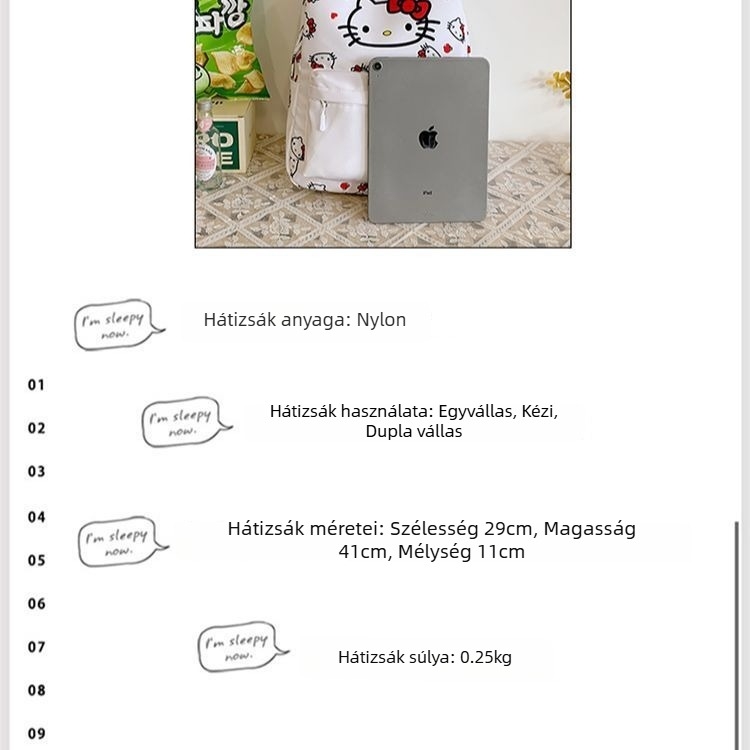 Graffiti iskolatáska japán Kitty dizájnnal, könnyű, lélegző, tartós vállpántokkal, nagy kapacitású