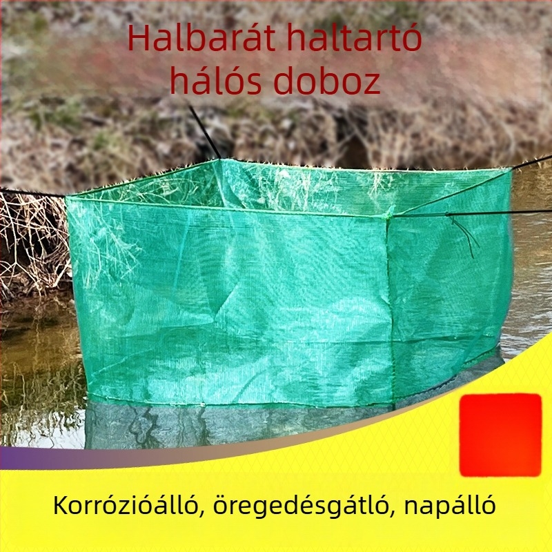 Akvakultúrás hálóedények, 1 m magasak, korrózióálló és rozsdamentes kivitel, halastavakhoz és kölyökhalak neveléséhez
