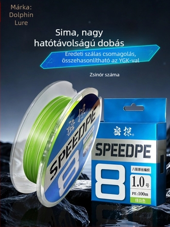 8-szálas PE horgász fővonal hosszú távú dobásokhoz, sima, kopásálló, erős