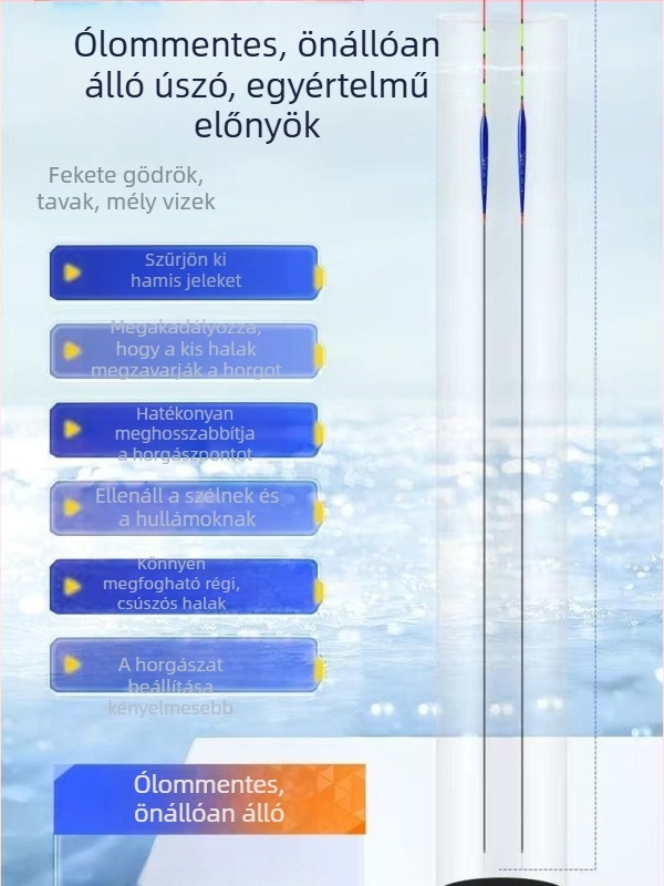 Ólommentes, önállóan álló horgászúszó vékony farokkal és hosszú lábakkal, szél- és sodrásálló