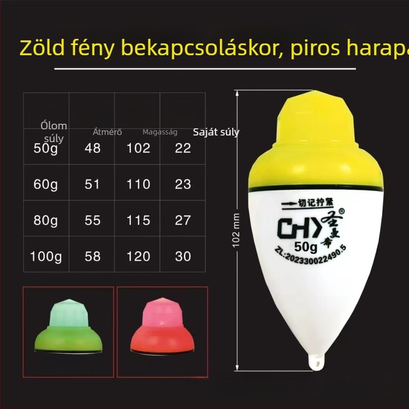 Saint-Mansi elektronikus úszó kettős fényforrással, zöld és piros hasa, ultra‑fényes éjszakai horgászathoz, nappal és éjszaka használható