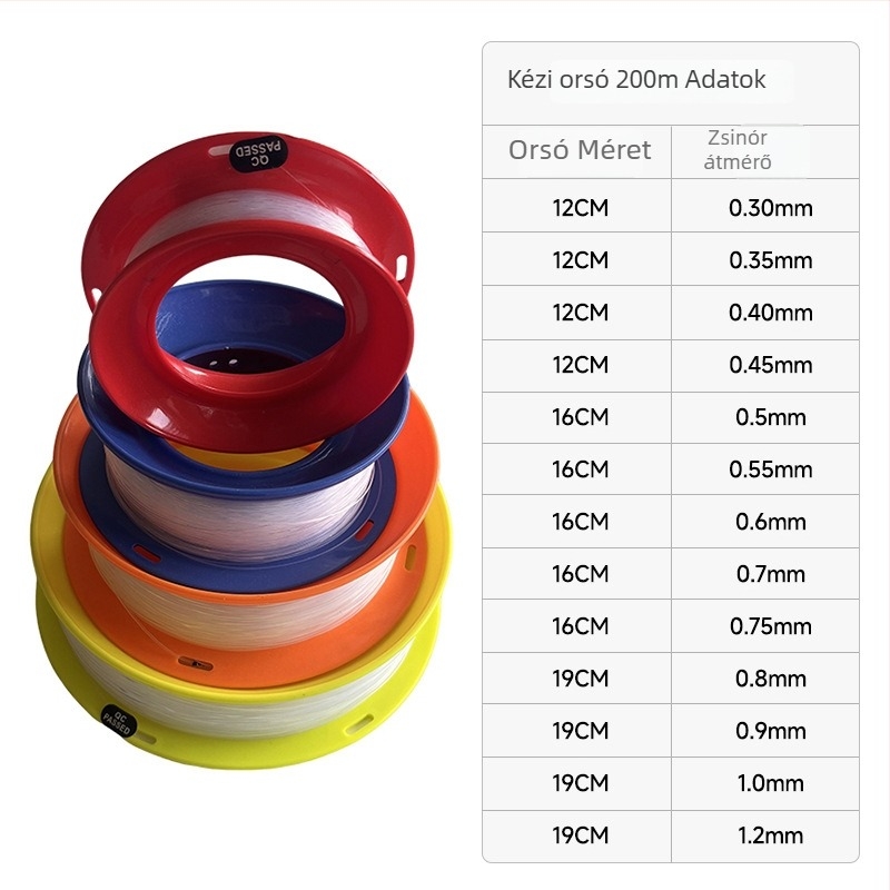 Nylon damil orsó műanyag fogantyúval – tengeri és nyíltvízi horgászathoz, anti-tekeredés