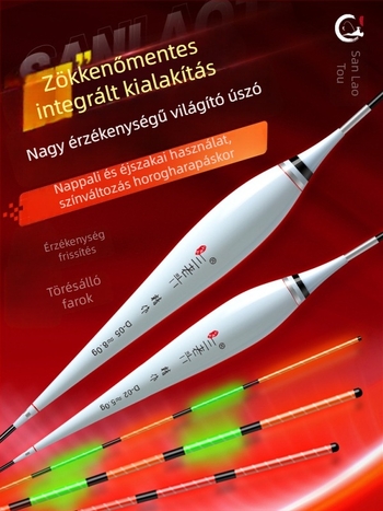 Három az egyben világító úszó elektronikus kapásjelzővel és színváltó funkcióval, kiváló érzékenység, nappal és éjjel látható, pontyok és nagyobb halak számára