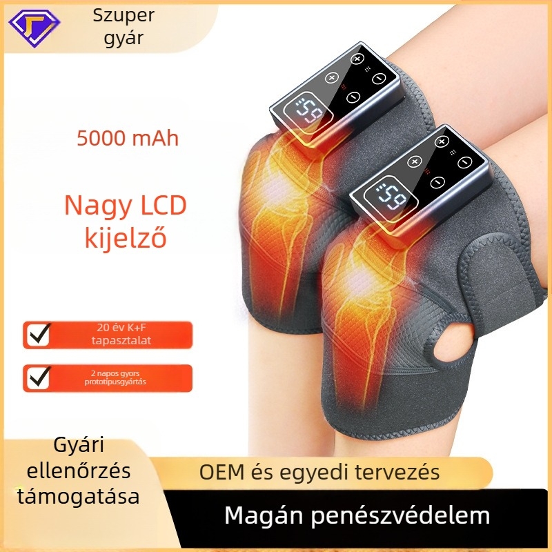 5V-os elektromos fűtésű masszírozó váll, könyök és térd számára – hőmérséklet-szabályozás, 5 szintű forró kompresszió, 15 perces időzítő, 5000mAh akkumulátor